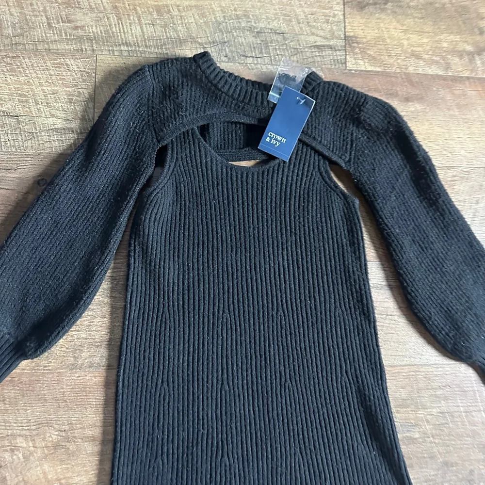 Girls Crown & Ivy Black Ribbed Cutout Sweater Dress M